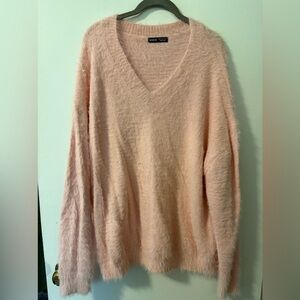 Soft V-Neck oversized 💓 Fluffy Sweater in Light Pink